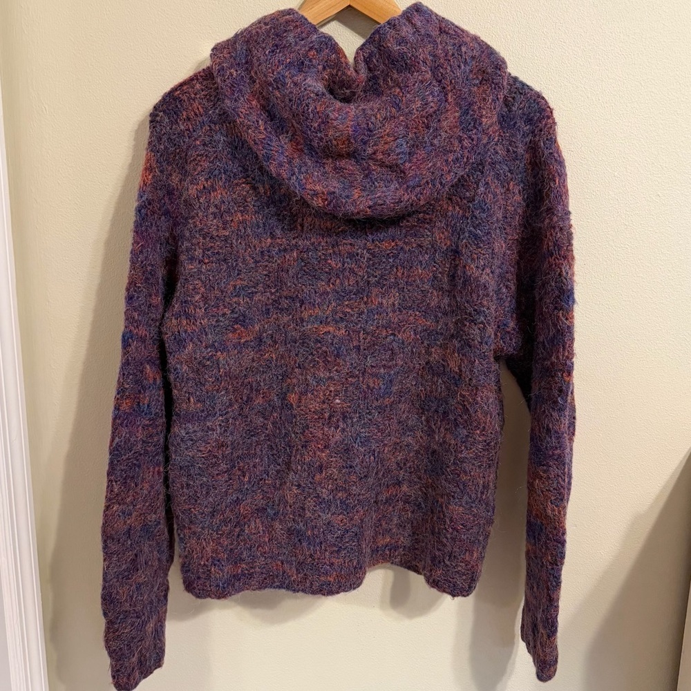 Vintage Chand Elle Fuzzy Hooded Cardigan Purple Rust Marled Wool Blend M - Picture 6 of 10
